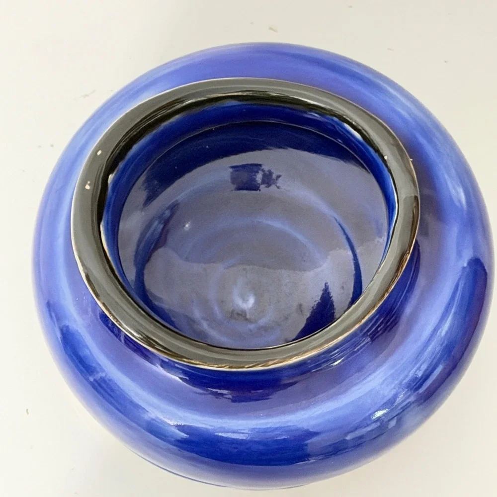 Studio Art Pottery Vase Small Blue Handcrafted Signed M Ceramic Decor